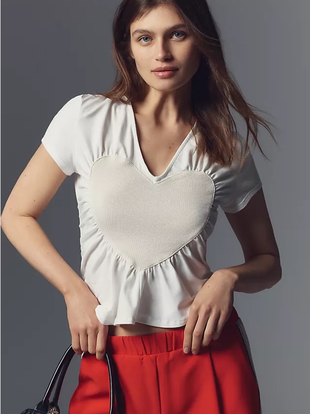 Maeve Heart Embellished V-Neck T-Shirt